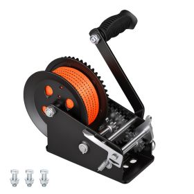 Boat Winch, 3500 Lbs Hand Winch, Heavy Duty Manual Rope Crank With 20ft Orange Polyester Strap, Portable Two-Way Ratchet, 2 Speed Switchable, Ant (Option: Default)