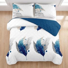 3-Piece Blue Feather Quilted Bedspread Set For King And California King (Option: California King)