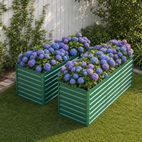 2-Pack 93.7inx31.5inx32.3in Raised Garden Bed, 32in Ergonomic No-Bend Metal Planter Box, Open Base For Drainage & Aeration, 8 Reinforcing Rods, R (Option: Green Metal)