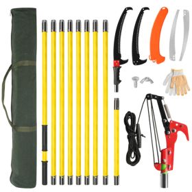 24ft Manual Pole Saw, Lightweight Tree Trimmers Long Handle Pruner Set, Sharp Steel Blade And Scissors Pole Saw For Trimming Palm, Pear Tree, Fir (Option: 05975251)