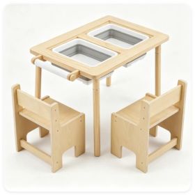 3-Piece Kids Activity Table and Chair Set with Storage Bins & Replaceable Paper Roll, Multi-Functional Chalkboard Activity Desk with 2 Ergonomic (Option: default title)
