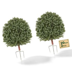 Artificial Topiary Ball Boxwood Bush 20 In Set Of 2 Green Fake Shrubs, PE Faux Trees With Metal Ground Spikes, Indoor & Outdoor Plant For Front D (Option: Default)