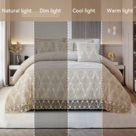 3-Piece Lace Embroidered Bedding Set (Queen/King/Cal King) - Quilted Microfiber Quilt + Pillow Shams (9 Colors) (Option: beige-KING)