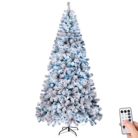 8 FT Pre-lit Snow Flocked Christmas Tree, Artificial Hinged Xmas Pine Tree with 1300 Branch Tips, 500 Lights and Remote Control for Holiday Party (Option: default title)