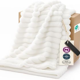 Soft Fleece Throw Blanket For Couch Sofa Bed Cozy Lightweight For Living Room Bedroom (Option: Off White)