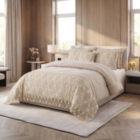 3-Piece Lace Embroidered Comforter Set with 2 Pillow Shams, Elegant Floral Bedding for Queen, King and California King Beds (Option: Ivory-Queen)