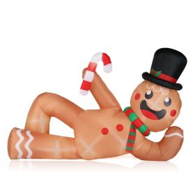 9.8ft Reclining Gingerbread Man, 6 LED Lights, Drawstring Bag, Christmas Inflatable Decoration, 12V, 1500mA, US Standard (Option: default title)