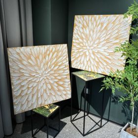 32x32 Set of 2 Antique White Gold Textured Floral Canvas Wall Art, Hand-Painted Thick Impasto Flower Painting, Framed Neutral Decor for Living Ro (Option: Antique White)