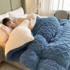 1PC Dual Sided Sherpa Comforter, Thick Warm Fleece Bed Blanket For All Season, Soft Plush Bedding For Bedroom (Option: Blue-68x90 in)