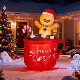 6.5FT Lighted Christmas Inflatable Decoration, Inflatable Gingerbread Man in Cup, Funny Blow Up Yard Decorations with Built-in LED Lights for Hol (Option: default title)