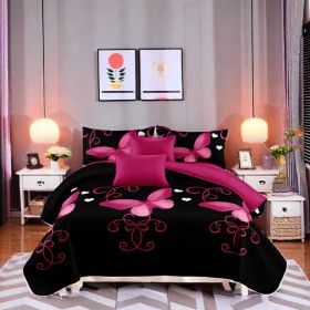 9-Piece Purple And Black Butterfly Bedspread And Curtain Set, Reversible Microfiber Bedding Set For California King (Option: California King)