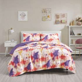 3-Piece Pastel Purple Bedspread Set King Size Abstract Red Quilt (Option: 97835114)