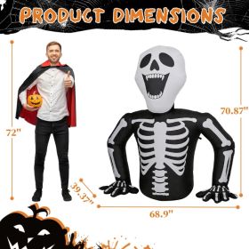 6ft Half-Skull Inflatable Decoration with 3 LED Lights, Black and White, 1000mA, 12V (US Standard) (Option: default title)