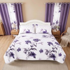 9-Piece Purple Floral Bedspread And Curtain Set For California King (Option: California King)