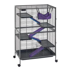 Metal Small Animal Cage 50"H 5-Tier Rolling Ferret Cage On Wheels, 0.55" Wire Spacing Large Cages With Hammock, Ramps, Tray & Doors For Ferret, C (Option: Default)