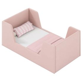 Pink Upholstered Toddler Bed Velvet Wooden Slat Frame for Kids No Mattress (Option: default title)