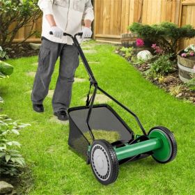 14 Inch Push Lawn Mower with Grass Catcher Bag-Green (Option: default title)