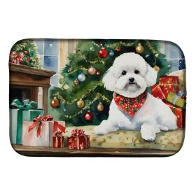 Bichon Frise Cozy Christmas Dish Drying Mat Absorbent Dish Drying Mat Pad for Kitchen Counter Dish Drainer Mat for Countertop, 14 x 21", Multicol (Option: Default)