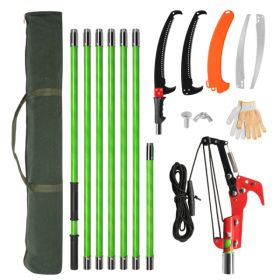 24ft Manual Pole Saw, Lightweight Tree Trimmers Long Handle Pruner Set, Sharp Steel Blade And Scissors Pole Saw For Trimming Palm, Pear Tree, Fir (Option: 51077312)