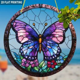 CIFbuy High Definition Transparent Round Purple Butterfly Floral Acrylic Sun Catcher Window Decoration for Home Garden (TikTok, temu pick-up serv (Option: default title)
