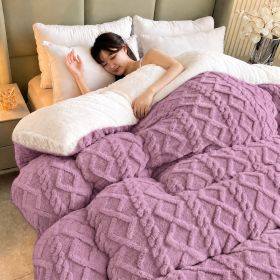 1PC Dual Sided Sherpa Comforter, Thick Warm Fleece Bed Blanket For All Season, Soft Plush Bedding For Bedroom (Option: Purple-90x90 in)