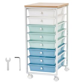 Rolling Cart With Drawers, 8 Drawer Storage Organizer, Mobile Utility Cart With Wood Top, Steel Frame, Universal Casters & 2 Brakes, For Office, (Option: Default)