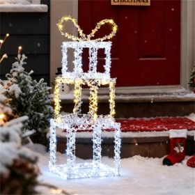 3ft Lighted Christmas Gift Boxes - 200 LED Lights (Warm/Cold White), Acrylic Beads, Multi-Color (Option: default title)