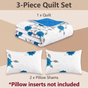 3-Piece Gray Blue Floral Vine Quilted Bedspread Set For King And California King (Option: California King)