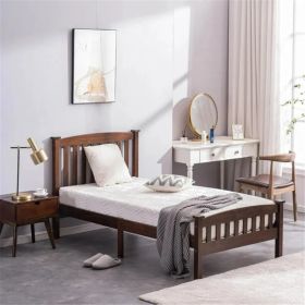 Twin Pine Bed Frame Painted Single-Layer Wooden Bed Curved Headboard and Footboard Bed Frame Wooden Bed with Vertical Decorative Strips at the He (Option: default title)