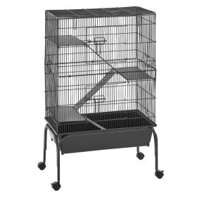 Metal Small Animal Cage 39.8"H 3-Tier Rolling Ferret Cage On Wheels, 0.55" Wire Spacing Large Cages With Hammock, Ramps, Tray & Doors For Ferret, (Option: Default)