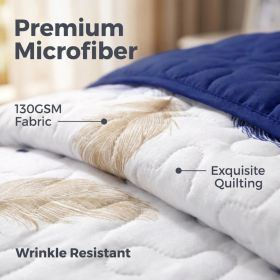 3-Piece White Gold And Blue Feather Quilted Bedspread Set For King And California King (Option: King)