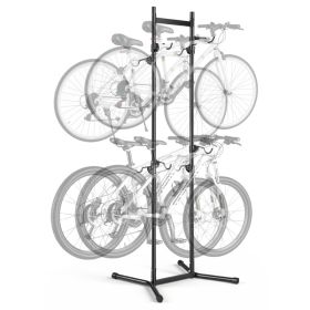 Bike Stand For 4 Bikes, Freestanding Vertical Bike Storage Rack, With Height-Adjustable Hooks, Heavy-Duty Carbon Steel Garage Bicycle Floor Stand (Option: Default)