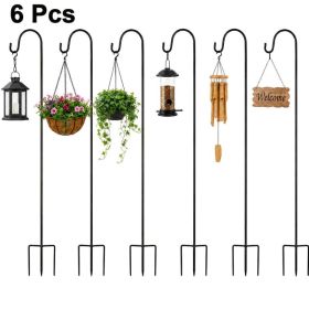 Six-piece Outdoor Sheep Hook Set, Black Metal Garden Hanging Stakes, Heavy-duty Plant Hangers, Suitable For Bird Feeders, Lanterns, Flower Basket (Option: 6Pack outdoor shepherd hooks)