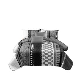 3-Piece Gray White And Black Abstract Stripe Bedspread Set For California King (Option: California King)