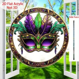 CIFbuy Vintage Carnival Mask Suncatcher Wall Decor Round Acrylic Hanging with Golden Accents (TikTok, temu pick-up service) (Option: default title)