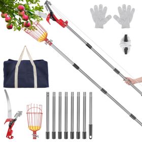 14.4FT OR 10.9FT Option 2-in-1 Pole Saw & Fruit Picker With Extendable Stainless Steel Pole Manual Tree Pruner With 65Mn Steel Blade Fruit Pickin (Option: 10.9FT)
