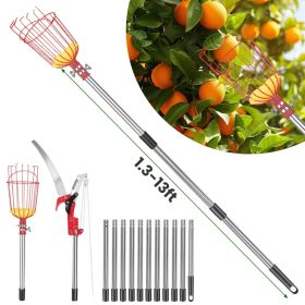 14.4FT OR 10.9FT Option 2-in-1 Pole Saw & Fruit Picker With Extendable Stainless Steel Pole Manual Tree Pruner With 65Mn Steel Blade Fruit Pickin (Option: 14.4FT)