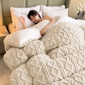 1PC Dual Sided Sherpa Comforter, Thick Warm Fleece Bed Blanket For All Season, Soft Plush Bedding For Bedroom (Option: Beige-80x90 in)