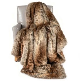 Coffee 760GSM Faux Raccoon Fur Throw Blanket 60"x80" Double-Sided Soft Micro-Mink Lined Blanket (Option: default title)