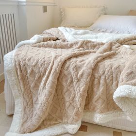 1PC Reversible Sherpa Throw Blanket, Textured Plush Warm Blanket For Sofa Couch Bedroom (Option: Light Brown-39x59 inch)