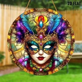 CIFbuy Carnival Mask Acrylic Pendant Colorful Feathers Gemstones Design for Indoor Outdoor Decor (TikTok, temu pick-up service) (Option: default title)