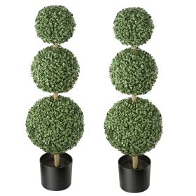 Artificial Boxwood Topiary Triple Ball 3 Ft Set Of 2 Greenery Decor, Premium PE Fake Trees, Year-Round Indoor & Outdoor Faux Green Plant For Fron (Option: Default)