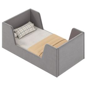 Gray Upholstered Toddler Bed Velvet Wooden Slat Frame for Kids No Mattress (Option: default title)