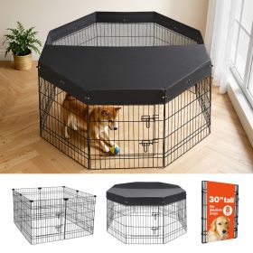 Dog Playpen 30 Inch 8 Panels Foldable Exercise Pen With Top Cover, Indoor Metal Pet Fence With Door, Heavy Duty Puppy Crate Kennel, Pet Playpen F (Option: Default)