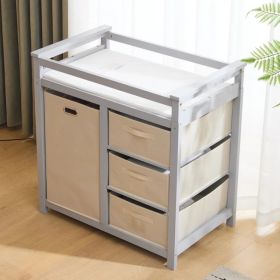 Gray painted pine wood frame children's bed with removable top, 87*53*87.5cm, includes 3 fabric drawers and 1 fabric bag, and a changing table (Option: default title)