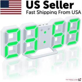 Digital 3D LED Big Wall Desk Alarm Clock Snooze 12/24 Hours Auto Brightness USB (Option: Green)