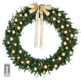 60in Pre-lit Christmas Wreath, Lighted Artificial Xmas Wreath with 220 Warm White Lights and 600 PVC Tips and DIY Ornaments, for Front Door Gate (Option: default title)